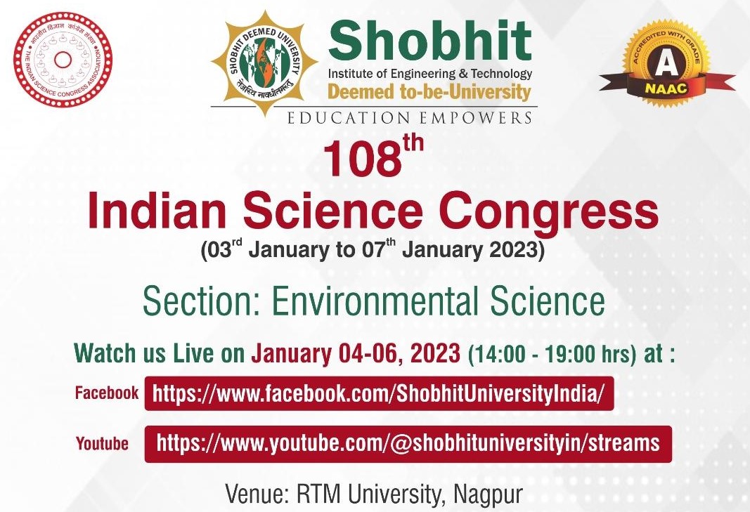 108th Indian Science Congress (03rd January to 07th January 2023); Section: Environmental Science;   Venue: RTM University, Nagpur